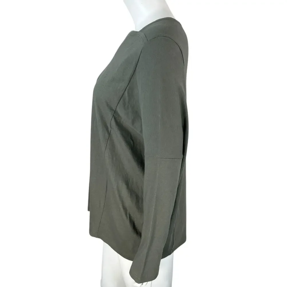 Clara Sun Woo Tunic Top Womens Sz Medium Green Knit Long Sleeve Tee Cotton Modal - Picture 3 of 8